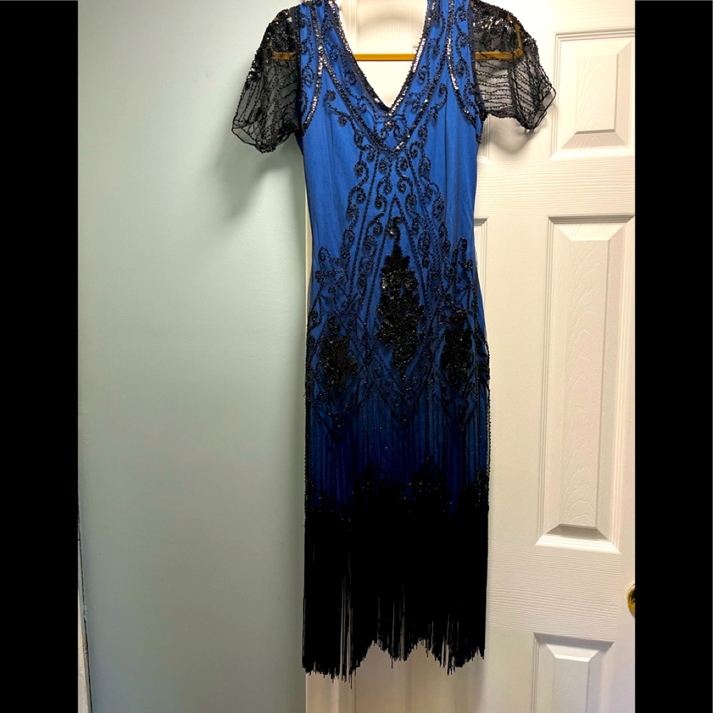 Babeyono back and blue Black sequin flapper dress